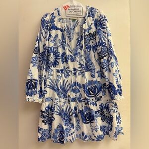 FARM Rio Flowerful Birds Blue and White minidress